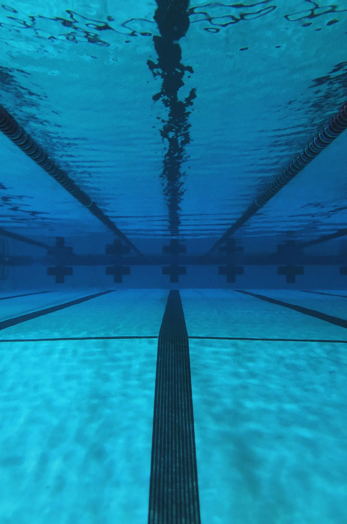 Underwater view of a swimming pool with lane dividers